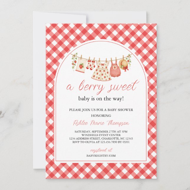 Invitation Une Baby Shower Sucrée aux Fruits Rouges (Devant)