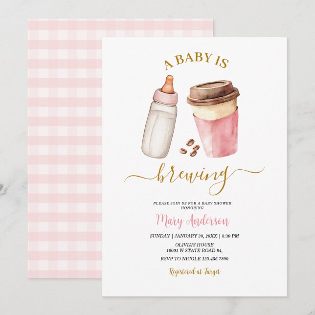 Invitation Une Baby Shower 'Un bébé est en train de brasser d (Devant / Derrière)