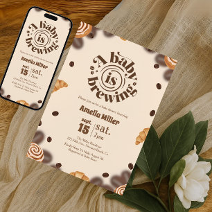 Invitation Une Baby Shower "Un Bébé se Prépare" autour du Caf