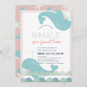 Invitation Une baleine d'un bon temps Baby shower fille rose