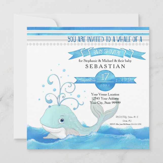 Invitation Une baleine d'un garçon Baby shower mignonne Aqua  (Devant)