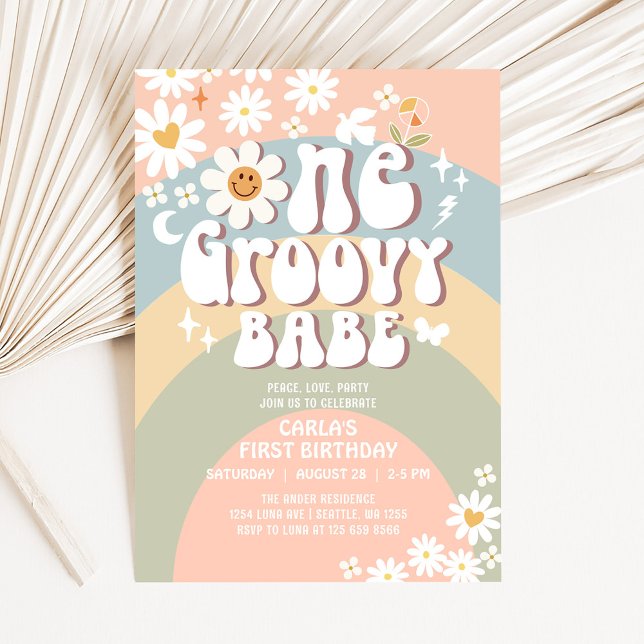 Invitation UNE Bébé Groovy Daisy Hippie 1er Anniversaire (Créateur téléchargé)