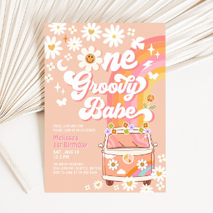 Invitation UNE Bébé Groovy Daisy Rainbow Groovy 1er Anniversa