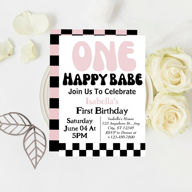 Invitation Une Bébé Heureuse Fille Personnalisée 1er Premier  (Créateur téléchargé)