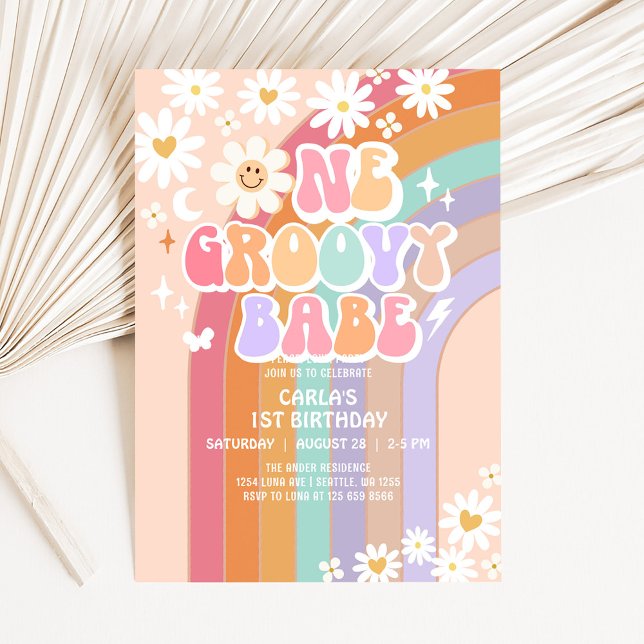 Invitation Une Bébé Super Daisy Rainbow Rétro 1er Anniversair (Créateur téléchargé)