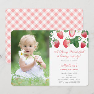 Invitation Une Berry Sweet Girl Fraise Thème de fête Photo
