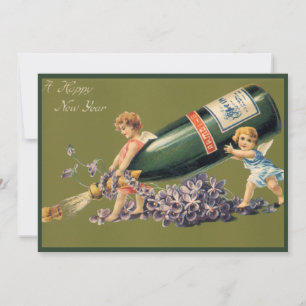 Invitation Une Bonne Année, Anges Vintage avec Champagne