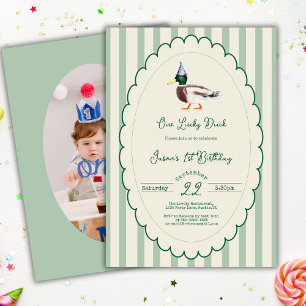 Invitation Une cane chanceuse Mallard vert Prépa Rayure Photo