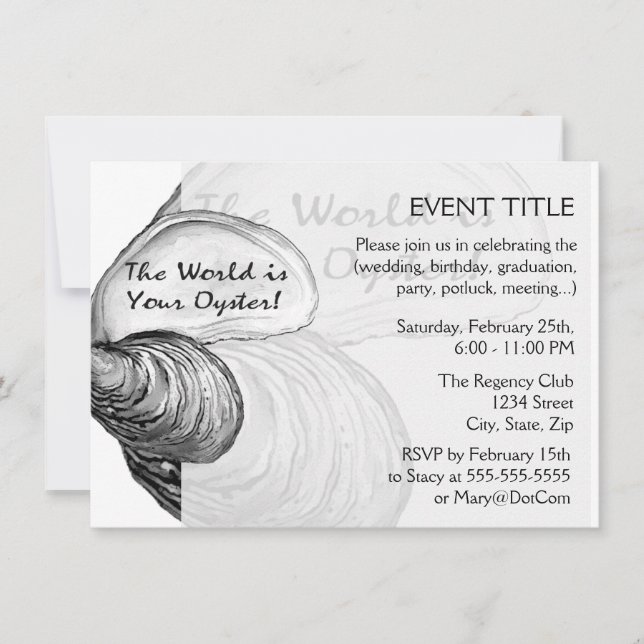 Invitation Une coquille d'huîtres avec le dicton "le monde es (Devant)