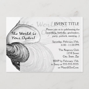 Invitation Une coquille d'huîtres avec le dicton "le monde es