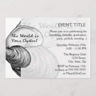 Invitation Une coquille d'huîtres avec le dicton "le monde es