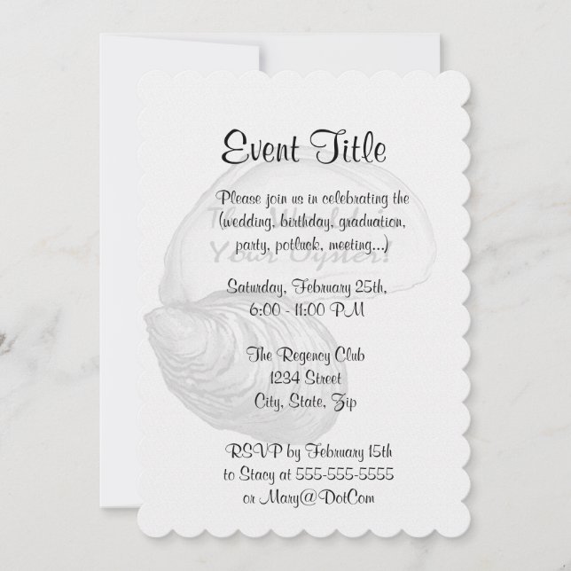 Invitation Une coquille d'huîtres avec le dicton "le monde es (Devant)