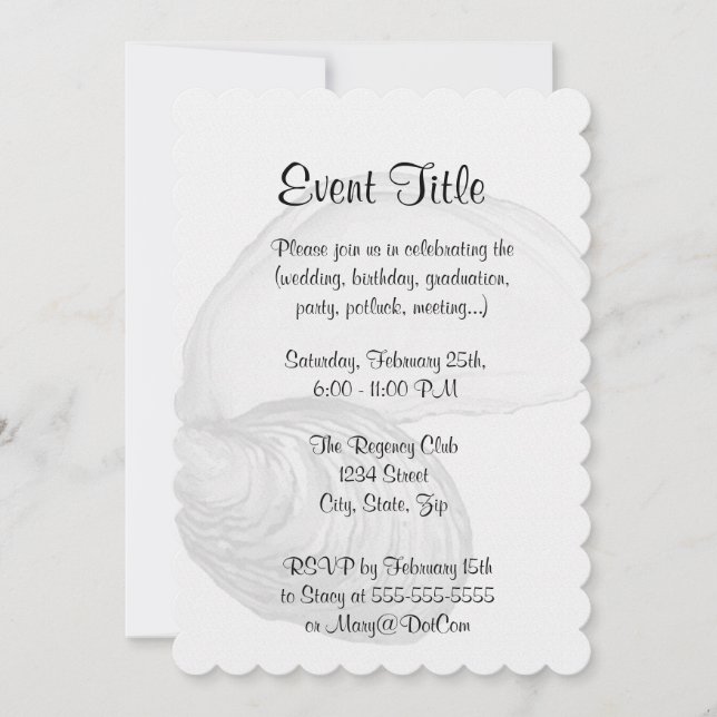 Invitation Une coquille d'huîtres avec le dicton "le monde es (Devant)