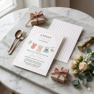 Invitation Une corde à linge bébé fille douce Rose rayé 