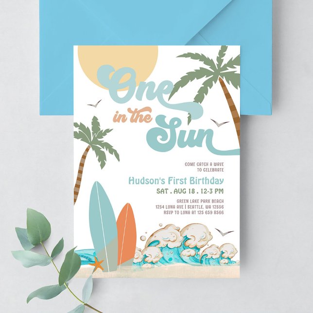 Invitation UNE Dans Le SUN Surf 1er Anniversaire Fête de plag (Créateur téléchargé)