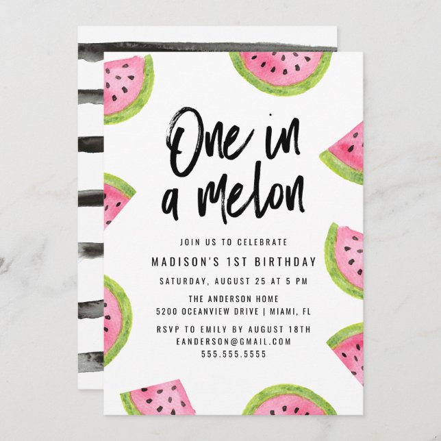 Invitation Une dans un Melon 1er fête d'anniversaire (Devant / Derrière)