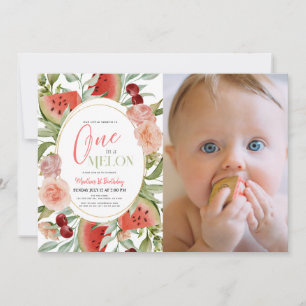 Invitation Une dans un Melon Floral Girl 1er Anniversaire Pho