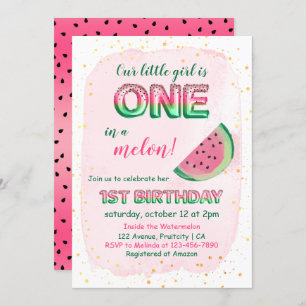 Invitation Une dans une Melon Girly 1er Anniversaire Invitati
