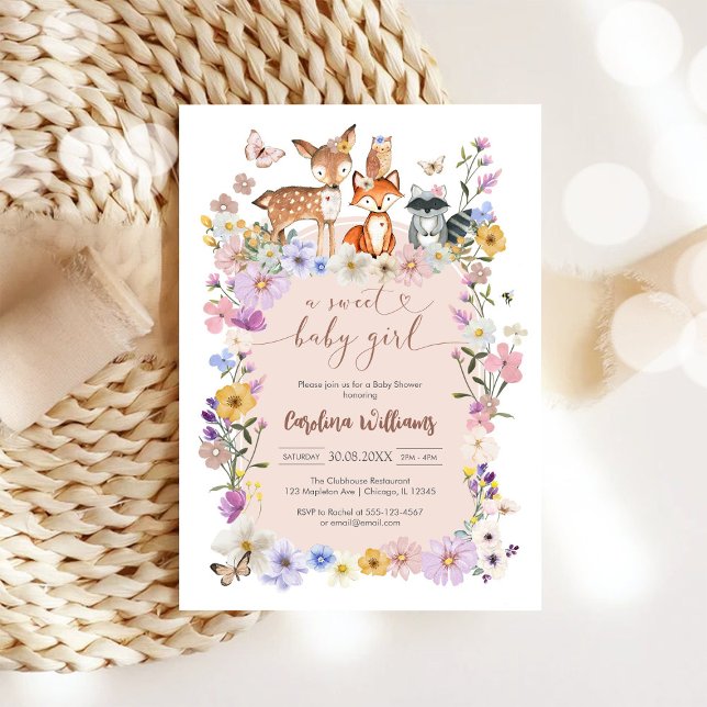 Invitation Une Douce Bébé Fille Fleur Sauvage Papillon Baby S (Créateur téléchargé)