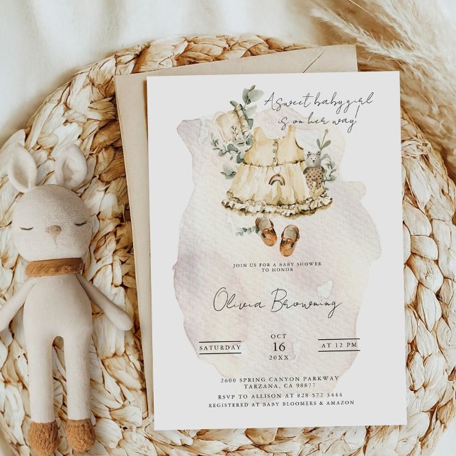 Invitation Une Douce Fille | Baby Shower Bohème (Créateur téléchargé)