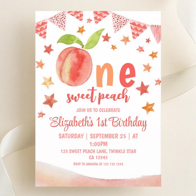 Invitation Une douce fille pêche 1er anniversaire (Créateur téléchargé)