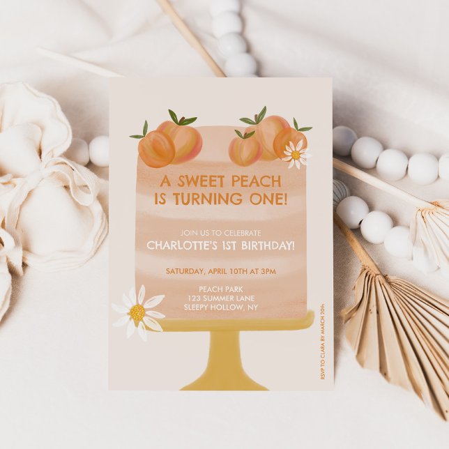 Invitation Une Douce Pêche Fille de 1er Anniversaire Fête Boh (Créateur téléchargé)