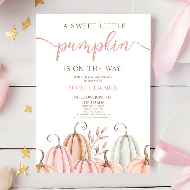 Invitation Une Douce Petite Fête de Bébé Citrouille Rose Oran (Créateur téléchargé)
