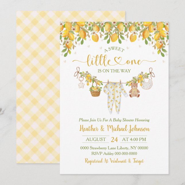 Invitation Une Douce Petite Fête de Naissance Citron Citrus (Devant / Derrière)