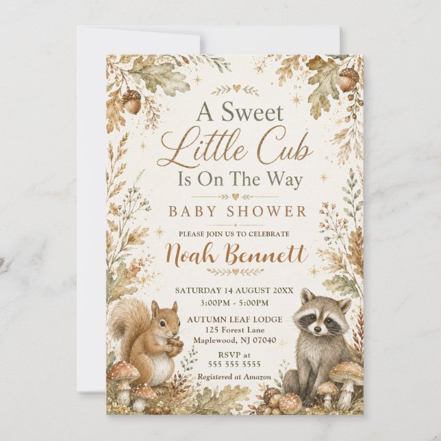Invitation Une Douce Petite Fête Prénatale Cub en Forêt (Devant)