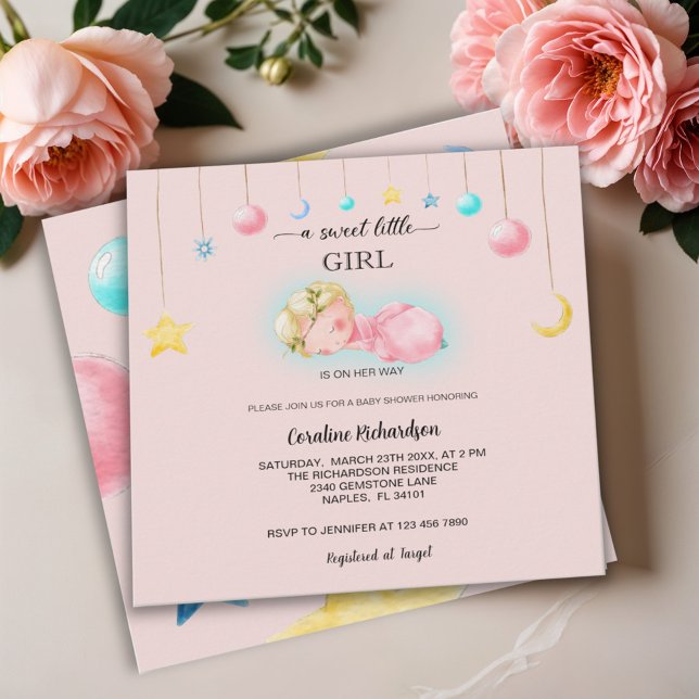 Invitation Une douce petite fille Baby shower rose (Créateur téléchargé)