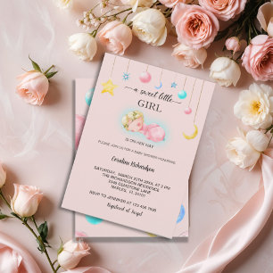 Invitation Une douce petite fille Baby shower rose