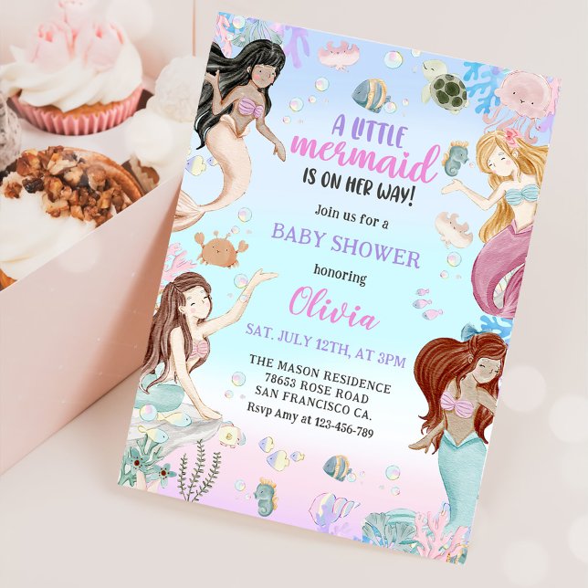 Invitation Une douce petite fille de sirène fête de Baby show (Créateur téléchargé)
