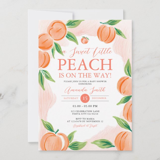 Invitation Une douce petite Pêche Baby shower verdure Floral (Devant)