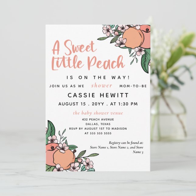 Invitation Une douce petite pêche sur le chemin Baby shower (Debout devant)