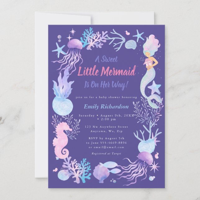 Invitation Une Douce Petite Sirène Fête de Naissance Bébé Fil (Devant)