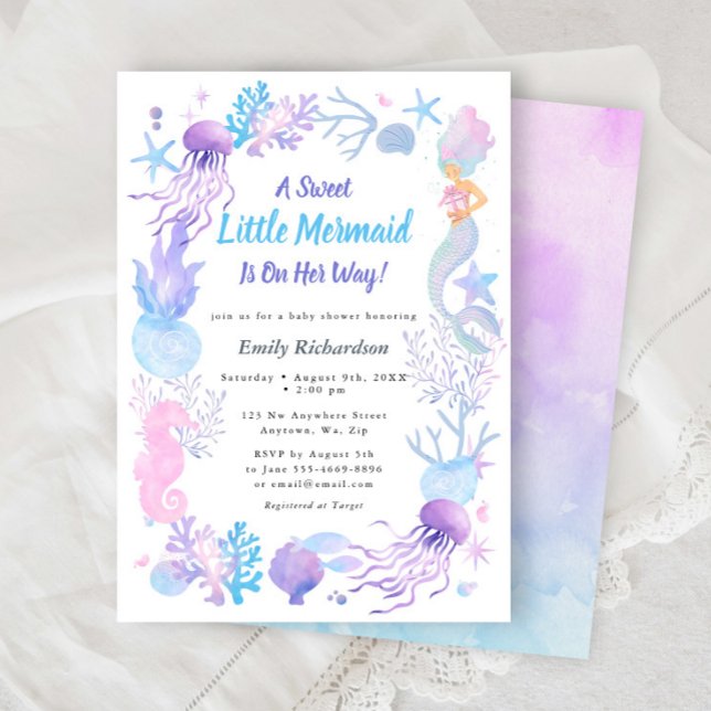 Invitation Une Douce Petite Sirène Fête Prénatale Pastel pour (Créateur téléchargé)