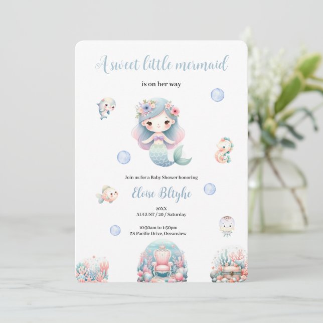 INVITATION UNE DOUCHE BABYSHOWE MERMAID DOUCE (Debout devant)