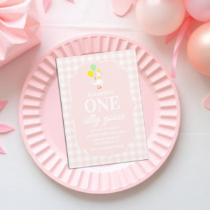 Invitation Une drôle d'oie Gingham 1er anniversaire