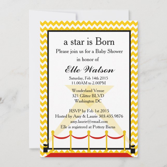 Invitation Une étoile est née Hollywood Baby shower invitatio (Devant)