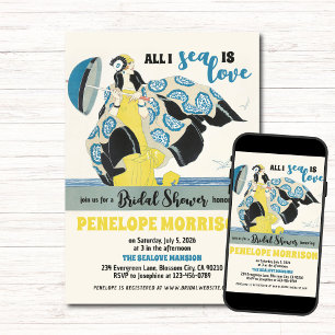 Invitation Une femme Art déco amoureuse près de la Fête des m
