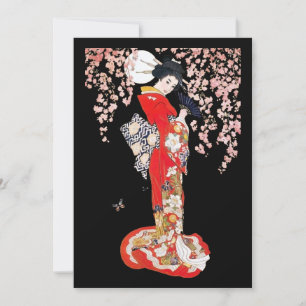 Invitation Une femme asiatique avec une nuit de fleurs de cer