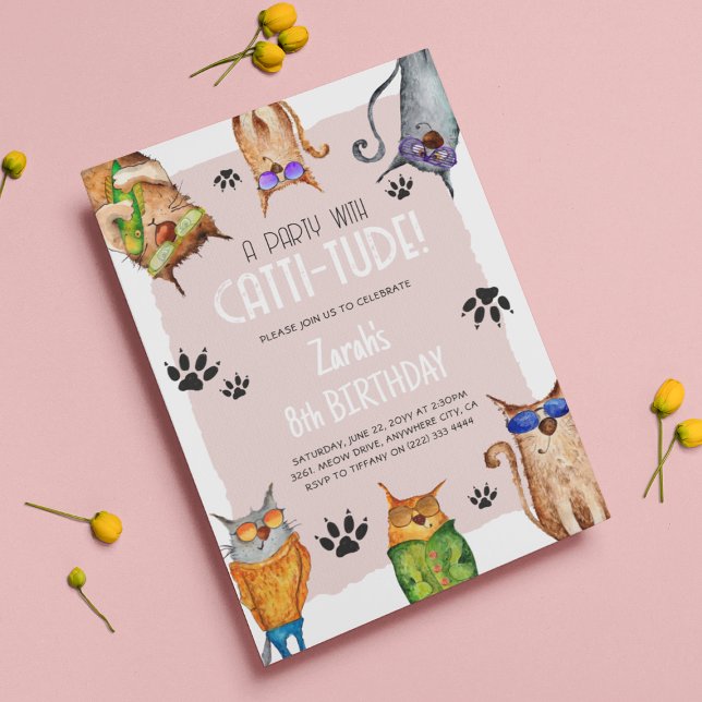 Invitation Une fête avec une attitude de chat ! Anniversaire  (Créateur téléchargé)