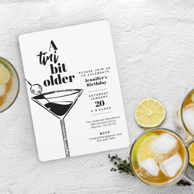 Invitation Une fête d'anniversaire au Martini blanc un peu pl (Créateur téléchargé)