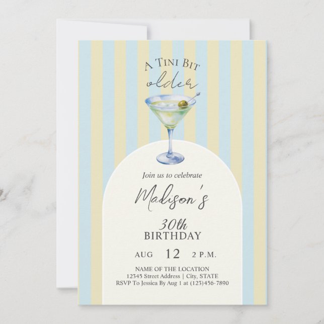 Invitation Une fête d'anniversaire au martini cocktail un peu (Devant)