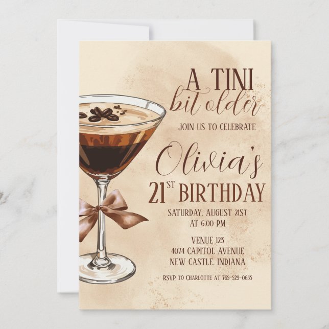 Invitation Une fête d'anniversaire au martini espresso un peu (Devant)