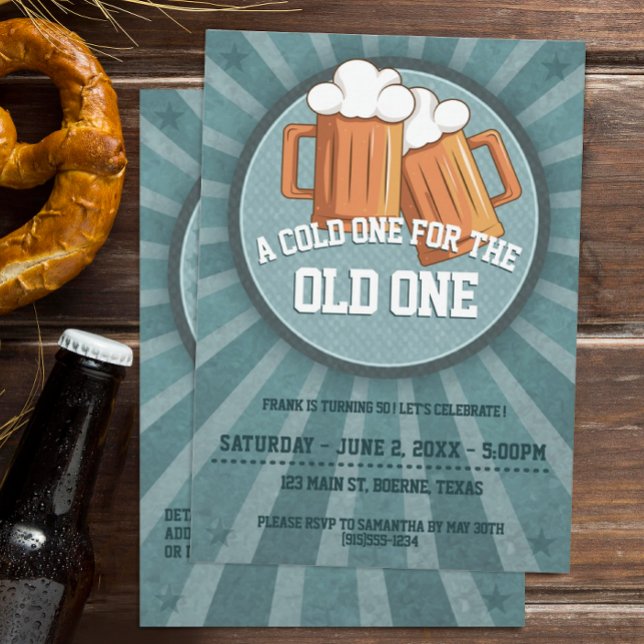 Invitation Une Fête d'Anniversaire Bière Fraîche pour le Vieu (A cold one for the old one beer birthday party invitation)
