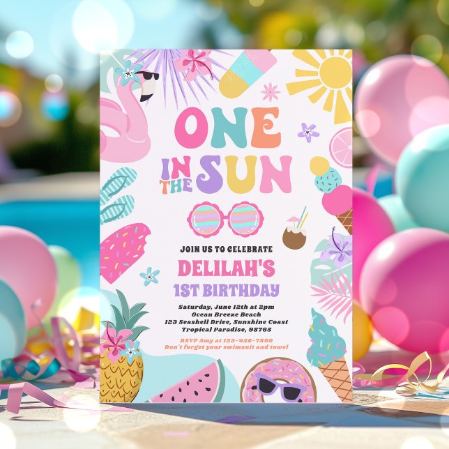 Invitation Une fête d'anniversaire de 1ère année sur la plage (Créateur téléchargé)