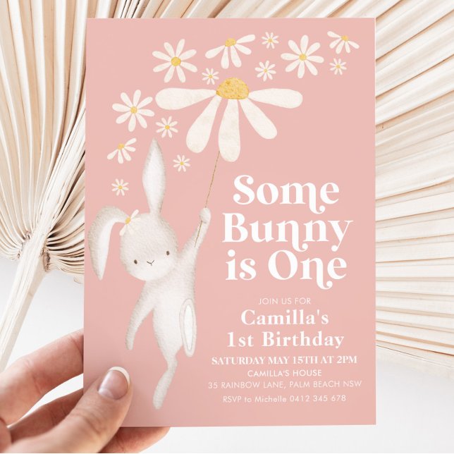 Invitation Une fête d'anniversaire de Bunny Daisy Pink Girl (Créateur téléchargé)