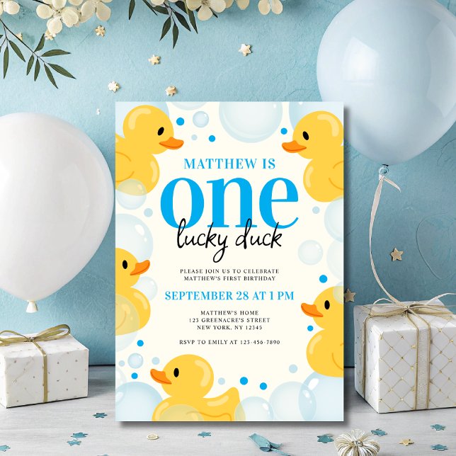 Invitation Une fête d'anniversaire de Lucky Duck Boy (Créateur téléchargé)
