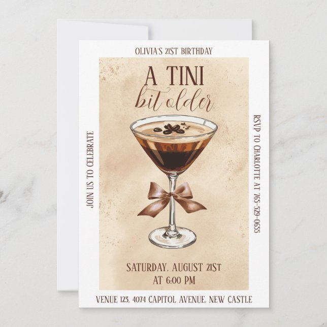 Invitation Une fête d'anniversaire Espresso Martini un peu pl (Devant)